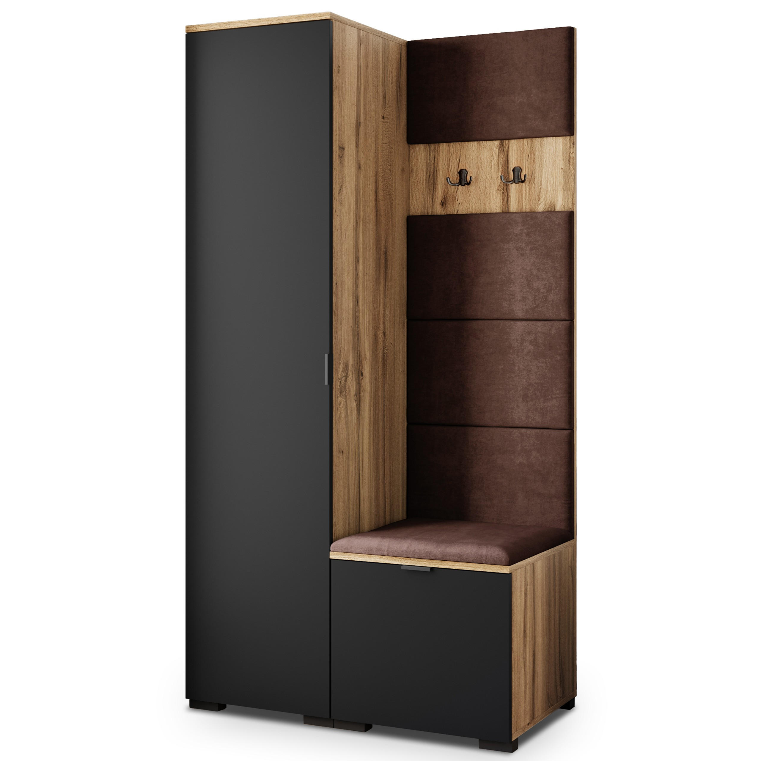 Masseno Garderobenschrank Eiche Wotan, Schwarz, Braun 95x181x51 cm
