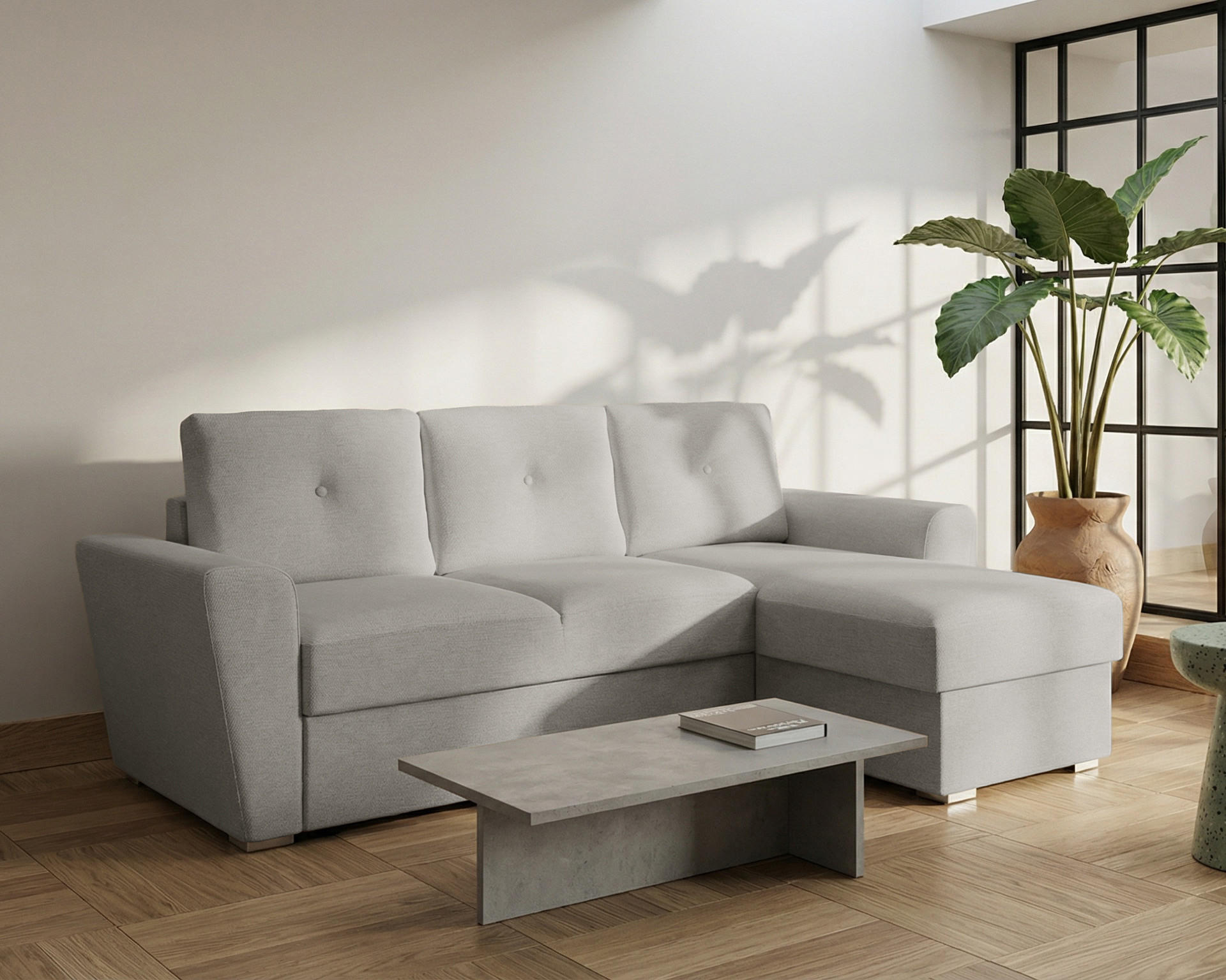 ECKSOFA Bellano Ecksofa L-Form- links oder rechts montierbar, hellgrau - Hellgrau, Holz (243/156cm) - Homesy