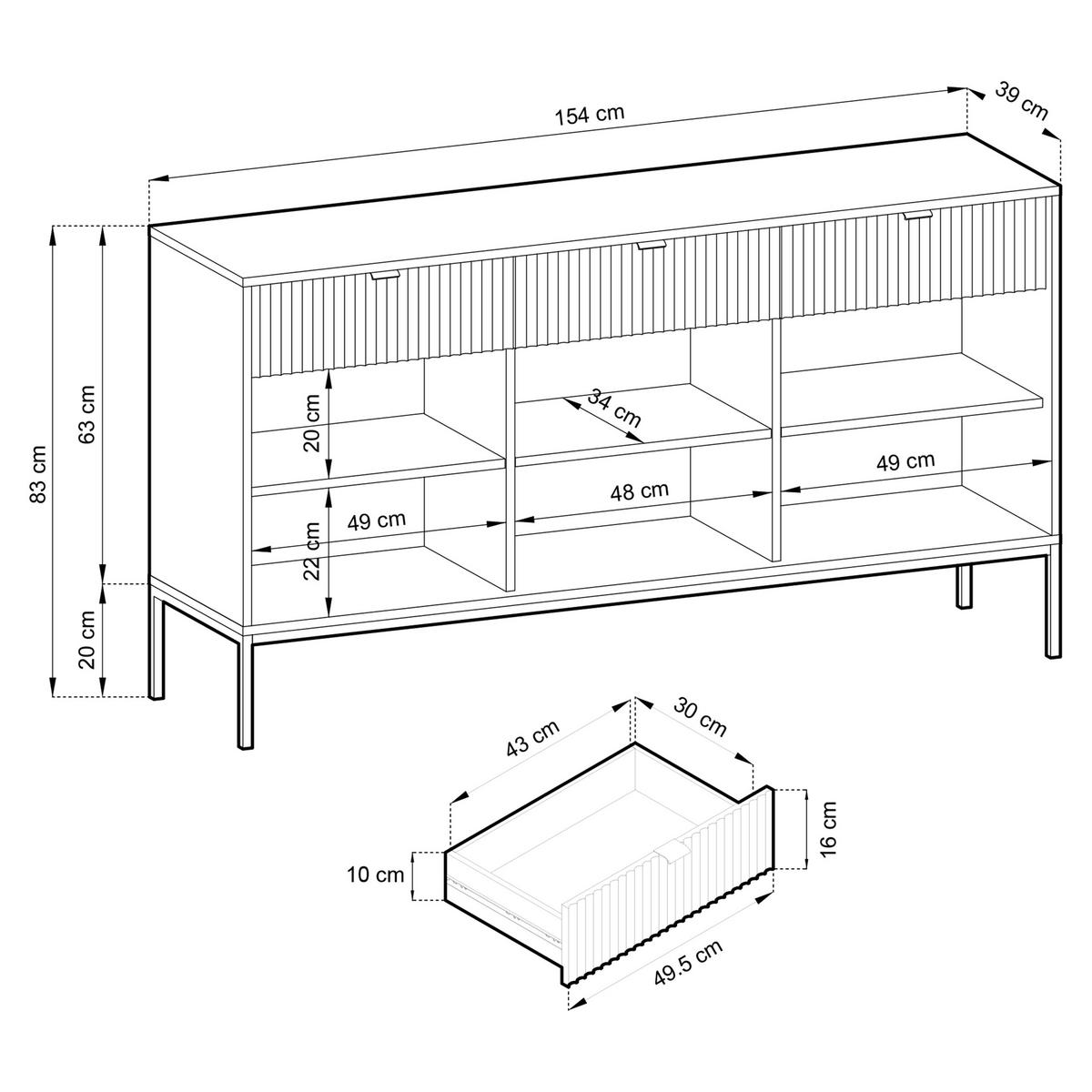 SIDEBOARD STELLARE 154/83/39 cm mit 3 Schubladen 3 Türen Hellgrün - Hellgrün, Holzwerkstoff (154/83/39cm) - MASSENO