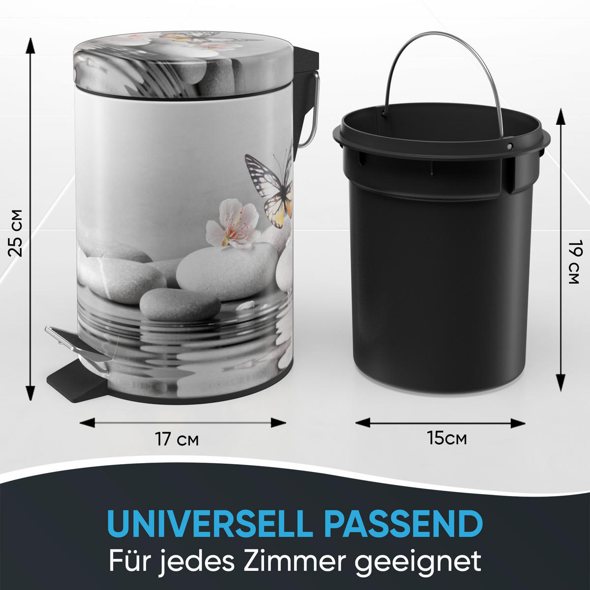 KOSMETIKEIMER Vanesa - Dunkelgrau/Gelb, Kunststoff/Metall (17/25/25cm) - Sanilo