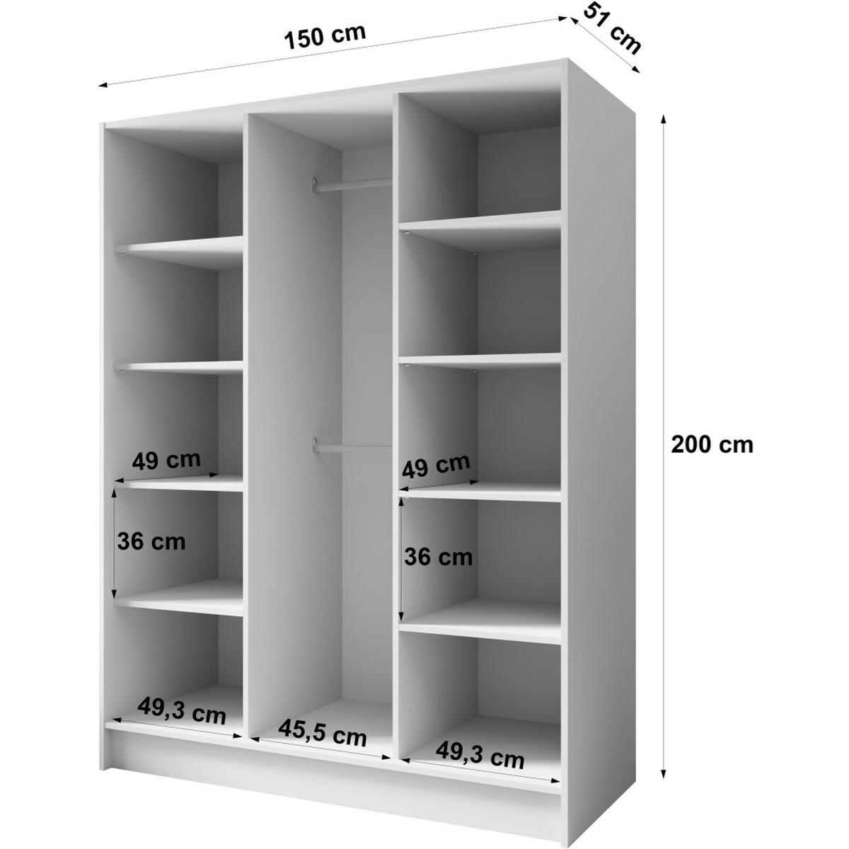 DREHTÜRENSCHRANK Pavia ohne Spiegel, Weiß mit mit schwarzen Griffen, 150 cm - Weiß, Holzwerkstoff (150/200/51cm) - Beautysofa