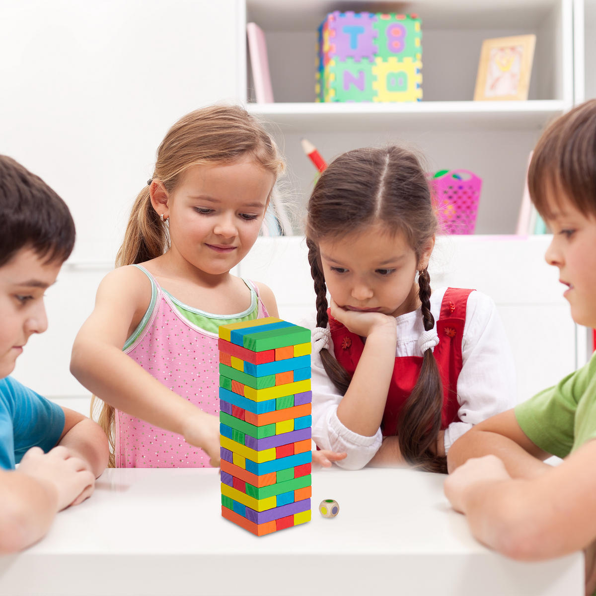 WACKELTURM - Multicolor, Holz (7.5/22.5/7.5cm) - Relaxdays