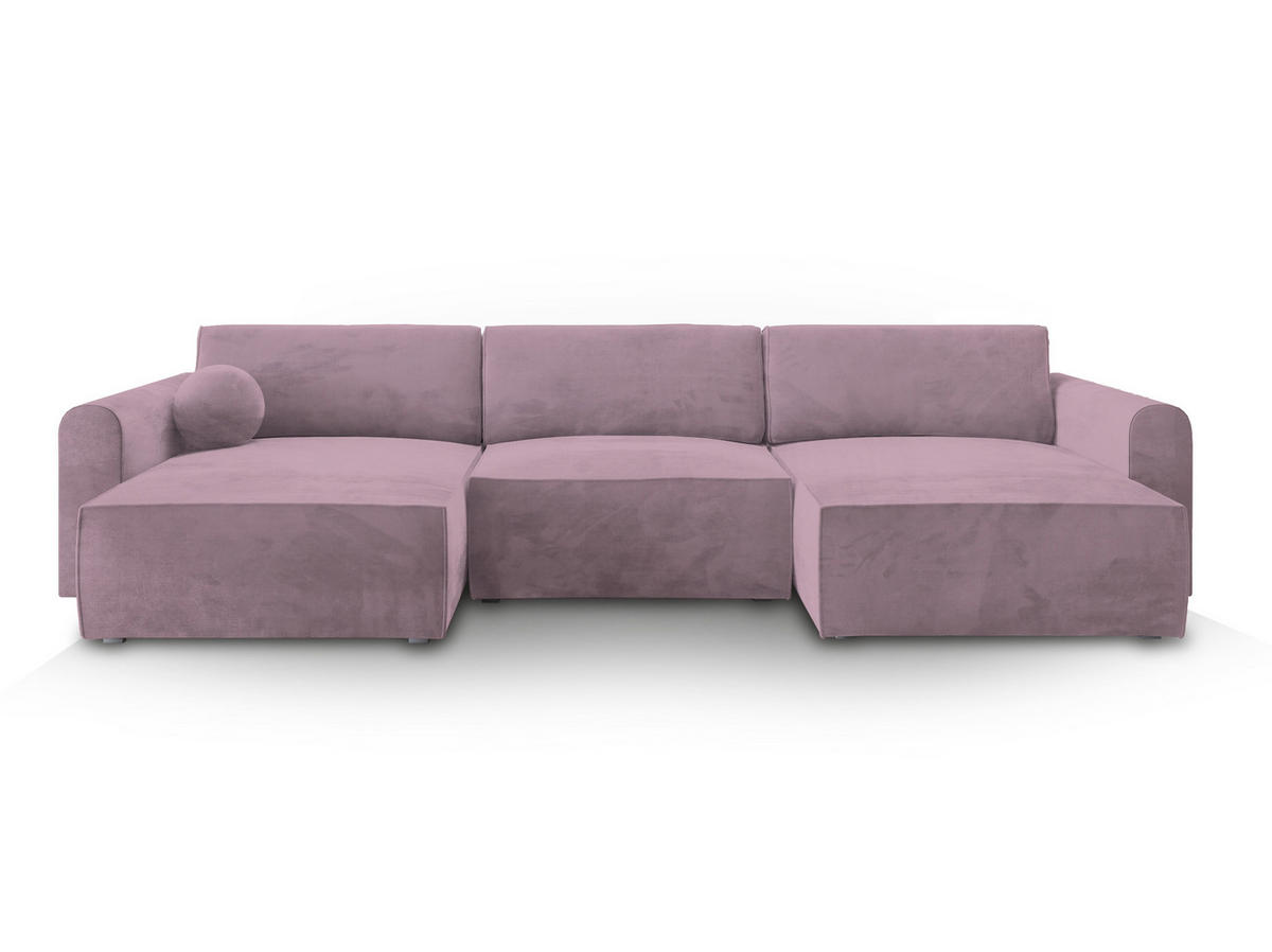 WOHNLANDSCHAFT FENTO M Lila Velours-Stoff mit Schlaffunktion - Lila, Holz (347/90/148cm) - MASSENO