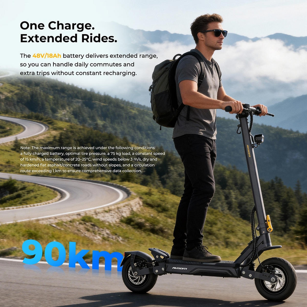 E-SCOOTER Ausom Gosoul 2 Pro 1400W Elektroroller 20km/h 90km Reichweite NFC Federung 10 Zoll Tubeless Reifen - Dunkelgrau, Metall (57cm) - Ausom