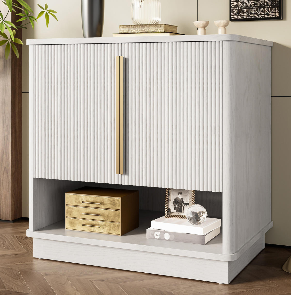 SCHUHSCHRANK 60/40/61 cm in Weiß mit 2 Türen und offenem Fach - Weiß, Holzwerkstoff (60/61/40cm) - Flora Grace