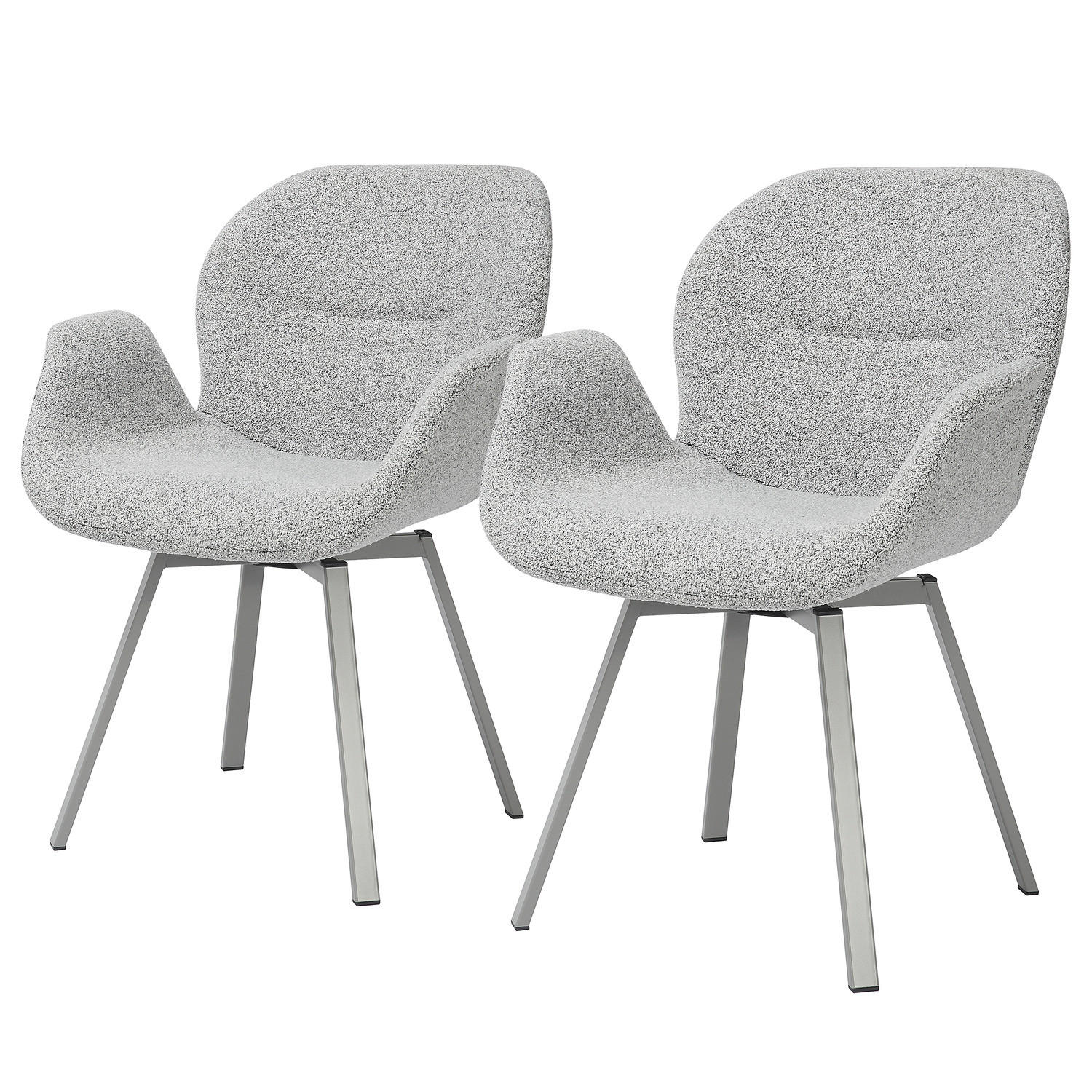ARMLEHNENSTUHL - 2er-Set - Chenille / Eisen - Grau, Textil/Metall (63/85/61cm) - home24