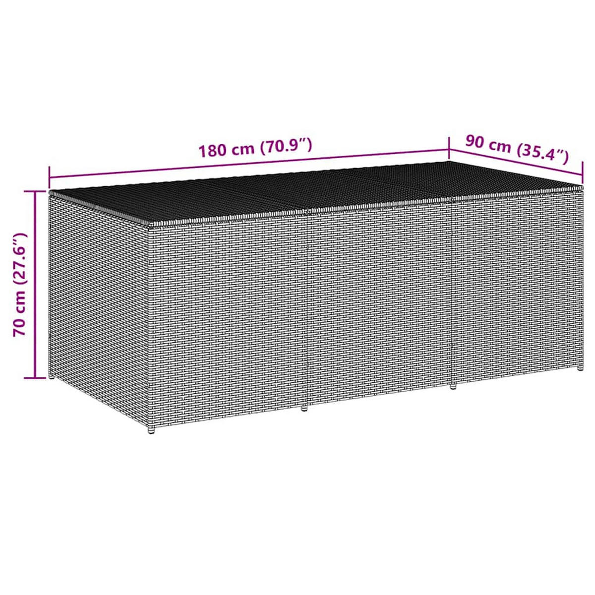 GARTENBOX Poly Rattan 180/90/70 Cm Schwarz - Schwarz, Kunststoff (180/70/90cm) - vidaXL