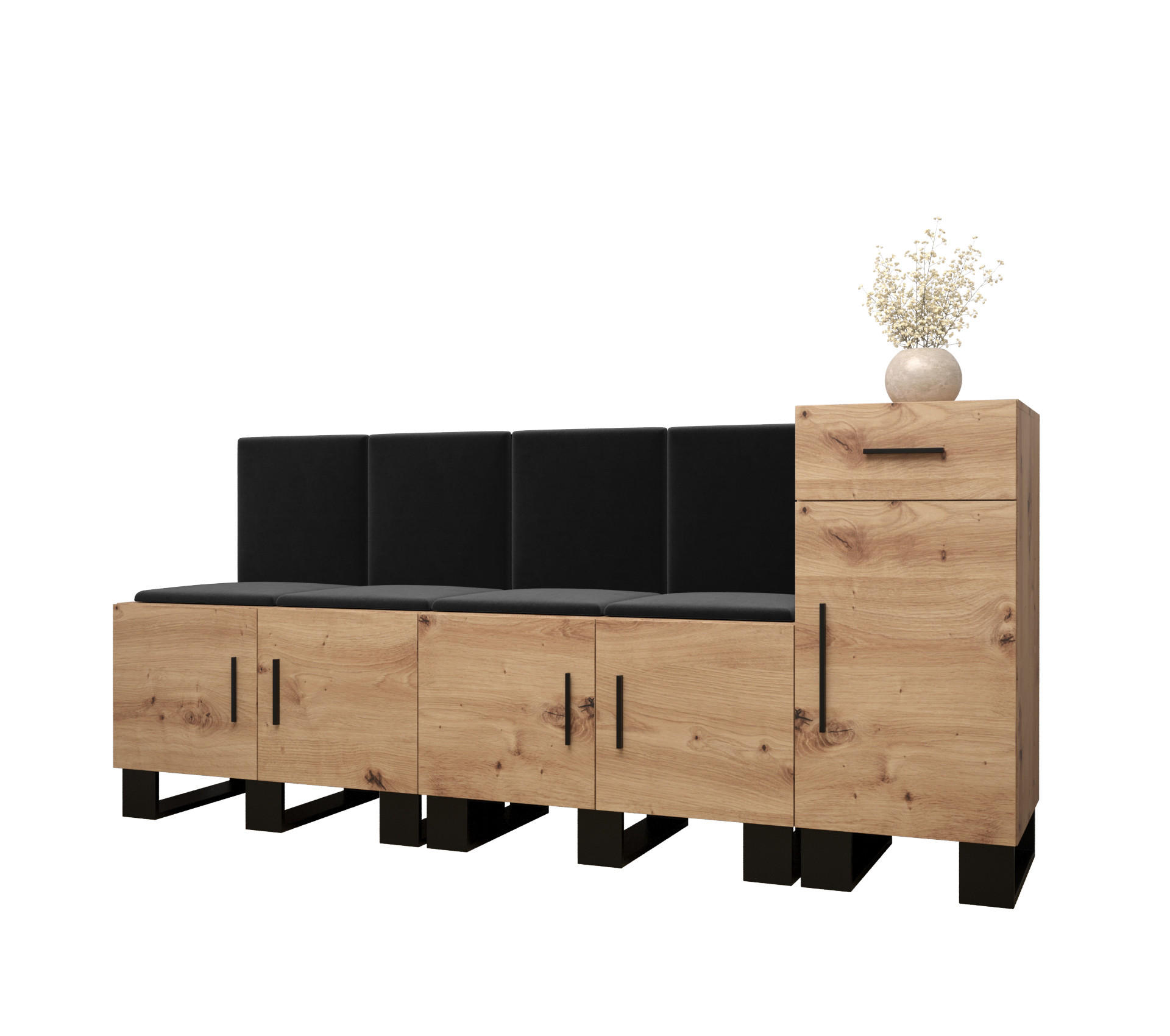 Abiks Möbel Garderoben-Set Eiche Artisan, Dunkelgrau 210x95x45.6 cm