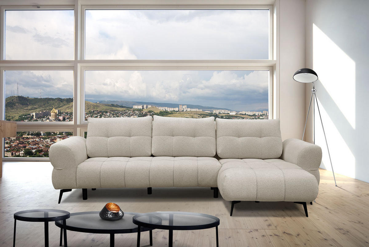 ECKSOFA SALVINI 4-Sitzer, ecru - Ecru/Schwarz, Holzwerkstoff/Textil (292/158cm) - Courtois Laville