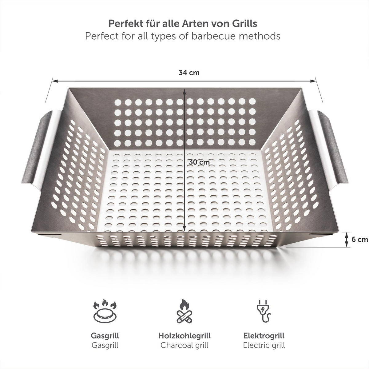 GRILLKORB Baestis 30/34/6 cm, groß - Edelstahlfarben, Metall (30/34/6cm) - Blumtal