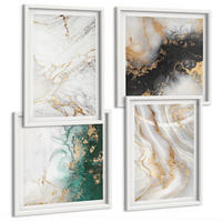 BILDER SET 4er Set - 50x50 cm & 40x60 cm Weißer Rahmen - Abstrakte Muster weiß schwarz grün - Weiß, Kunststoff (50/50cm) - TULUP