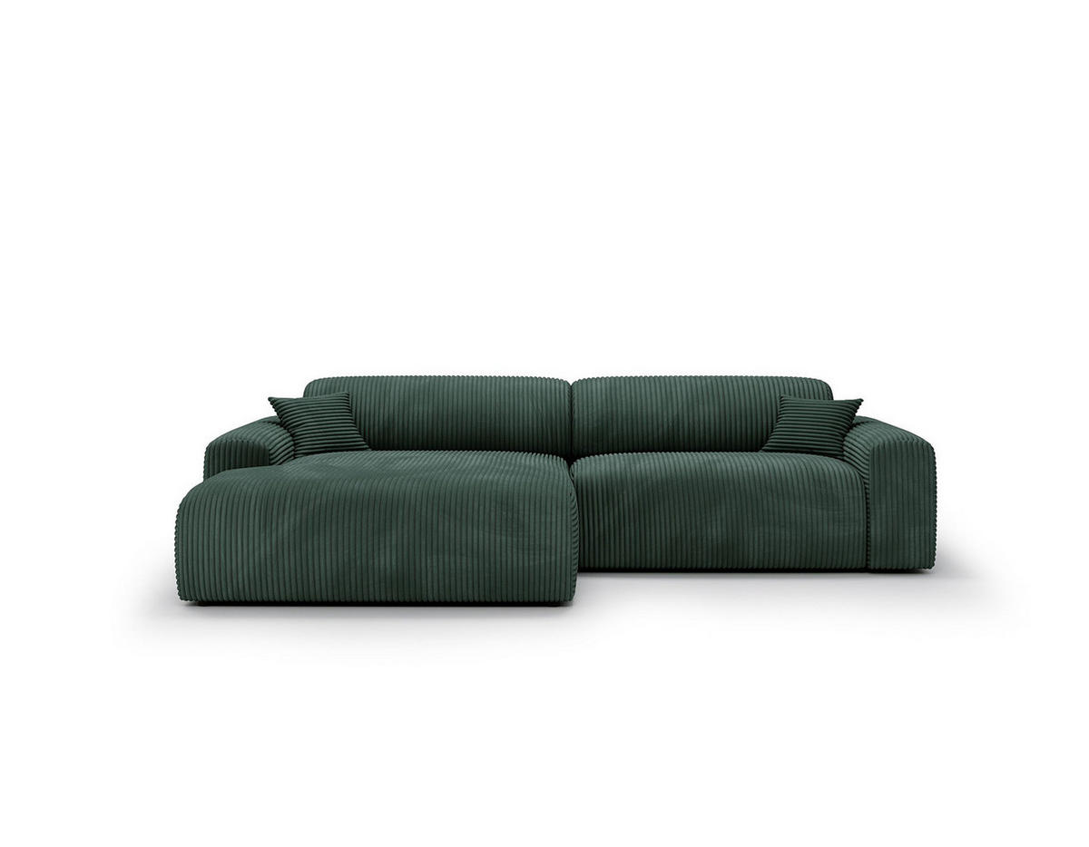 ECKSOFA mit Longchair - Cord - Schwarz/Grün, Kunststoff/Textil (284/178cm) - home24