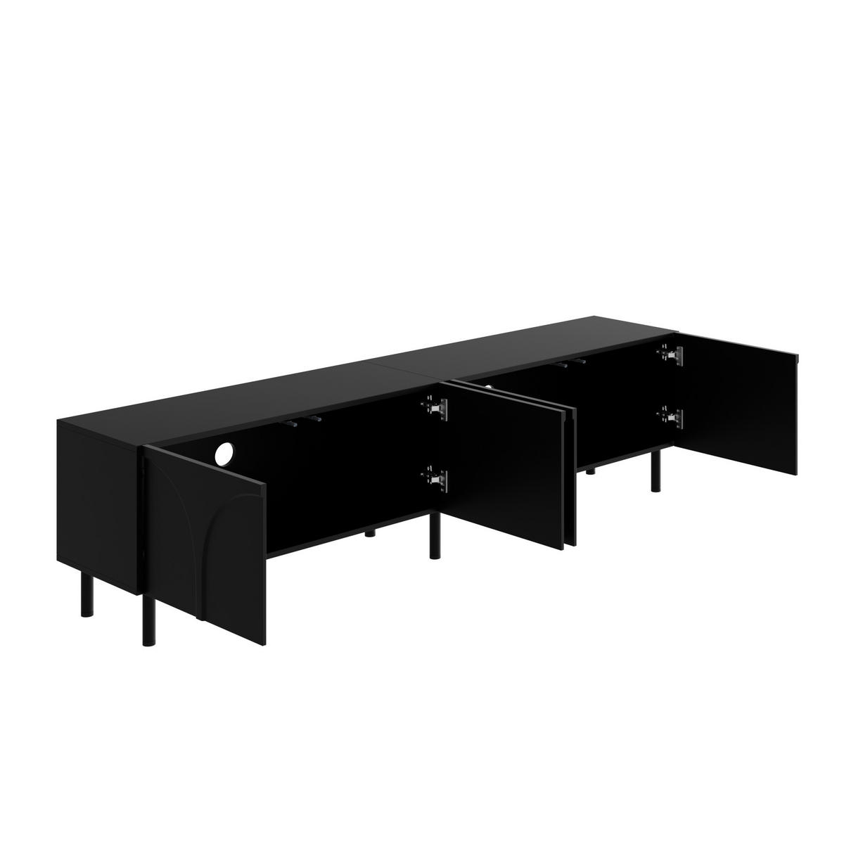 TV-SCHRANK Lowboard 4 Türen Metallfüße modern Stauraum - Schwarz, Holzwerkstoff (35/49/180cm) - FLIEKS