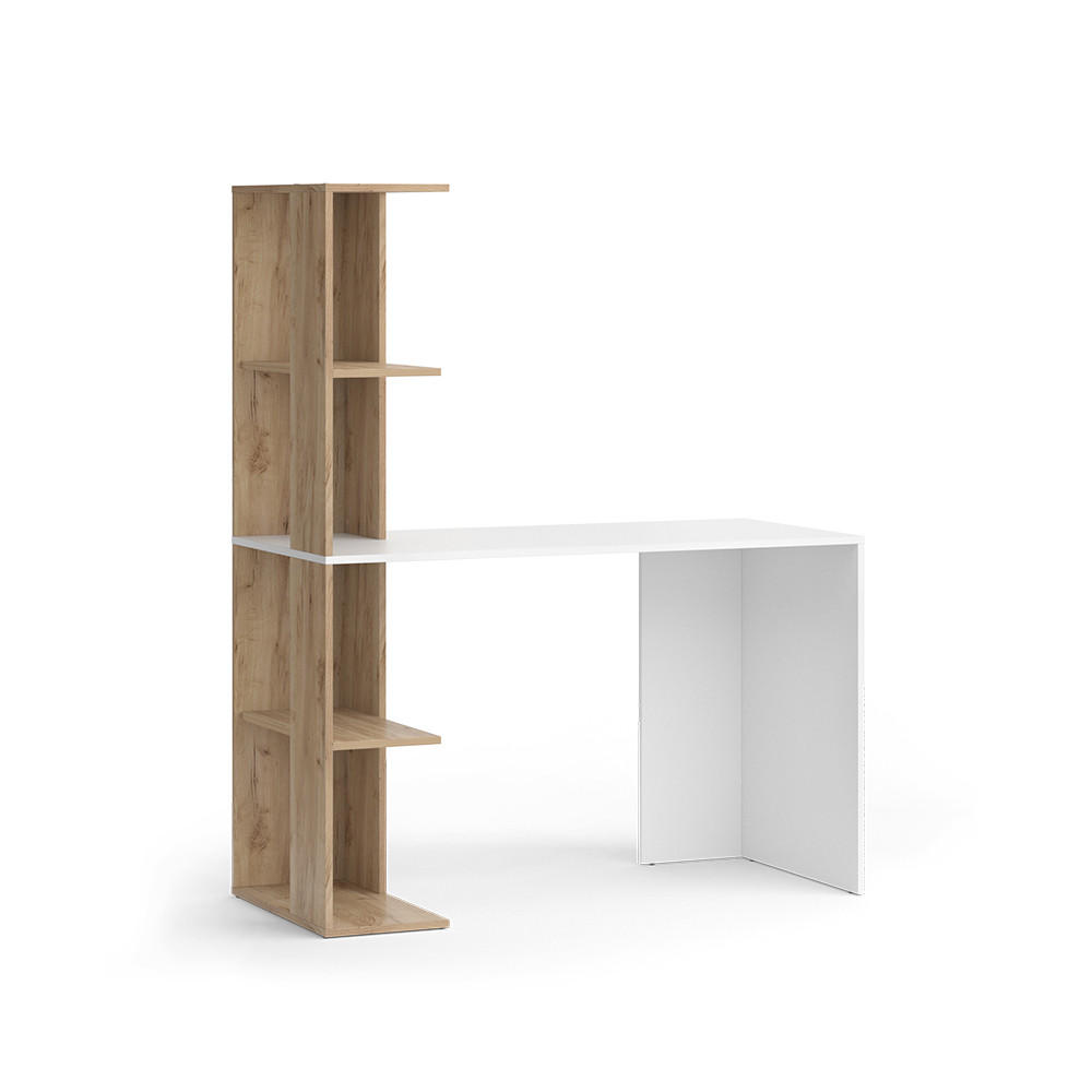 Vicco PSACÍ STŮL Tower Bílá/Sonoma 122.2 x 55.2 cm se 4 přihrádkami