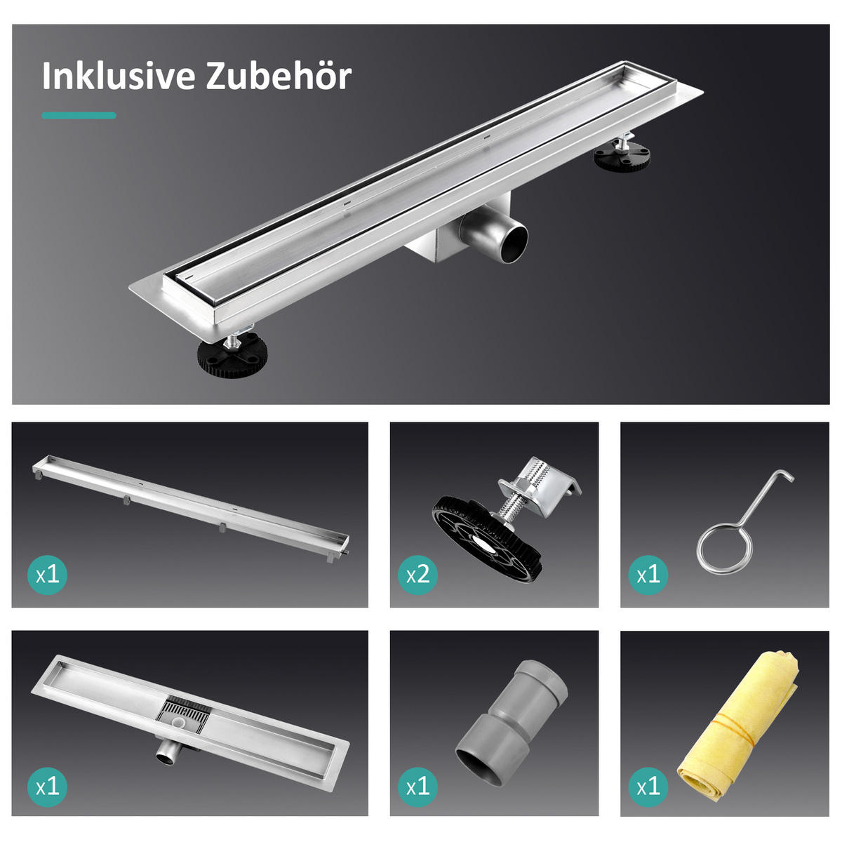 DUSCHRINNE Edelstahl Dusche & Bad 60/11 cm - Chromfarben, Metall (11/9/60cm) - EMKE