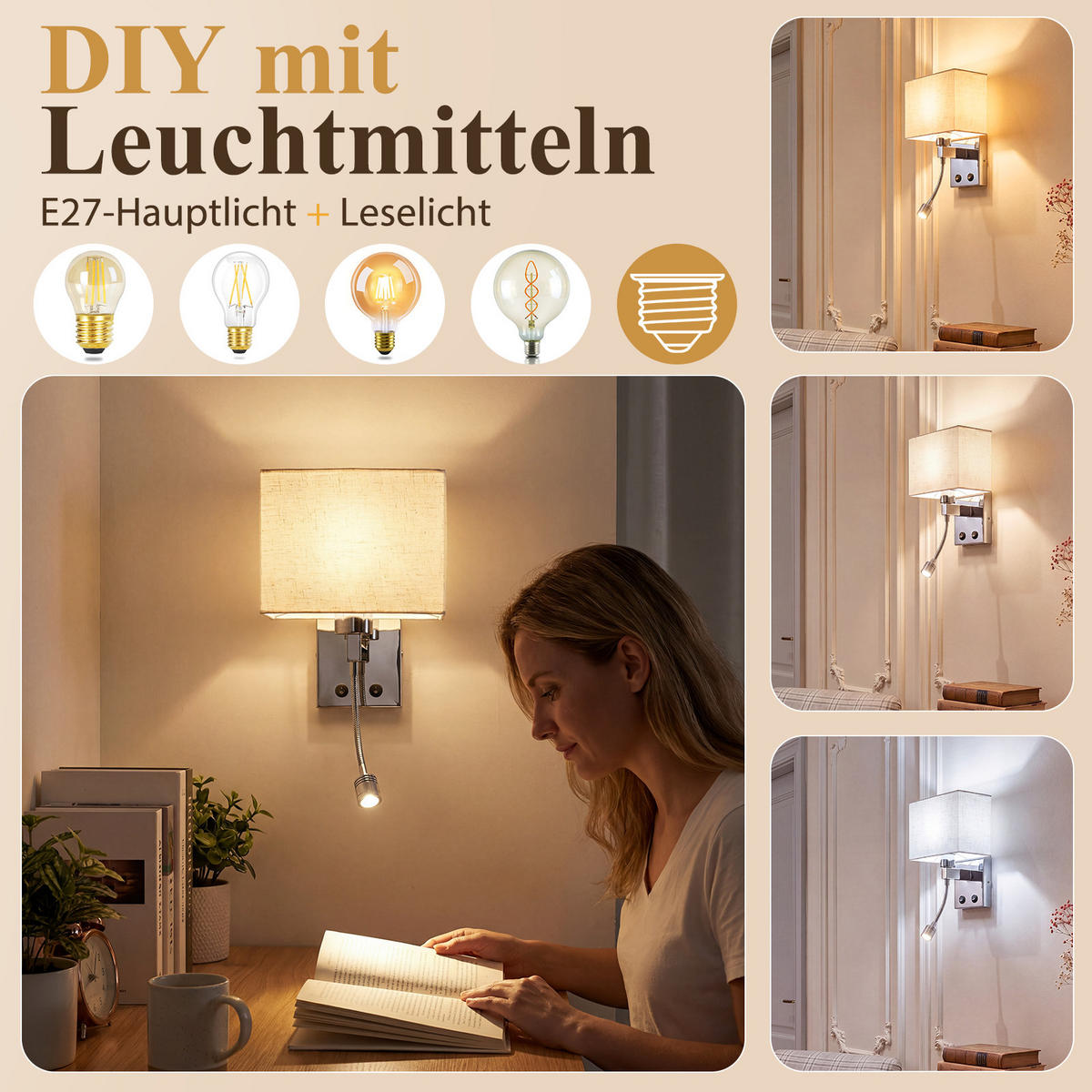 LED WANDLEUCHTE Rhyxvin 20/13/15 cm - Weiß, Textil/Metall (13/15/20cm) - ZMH