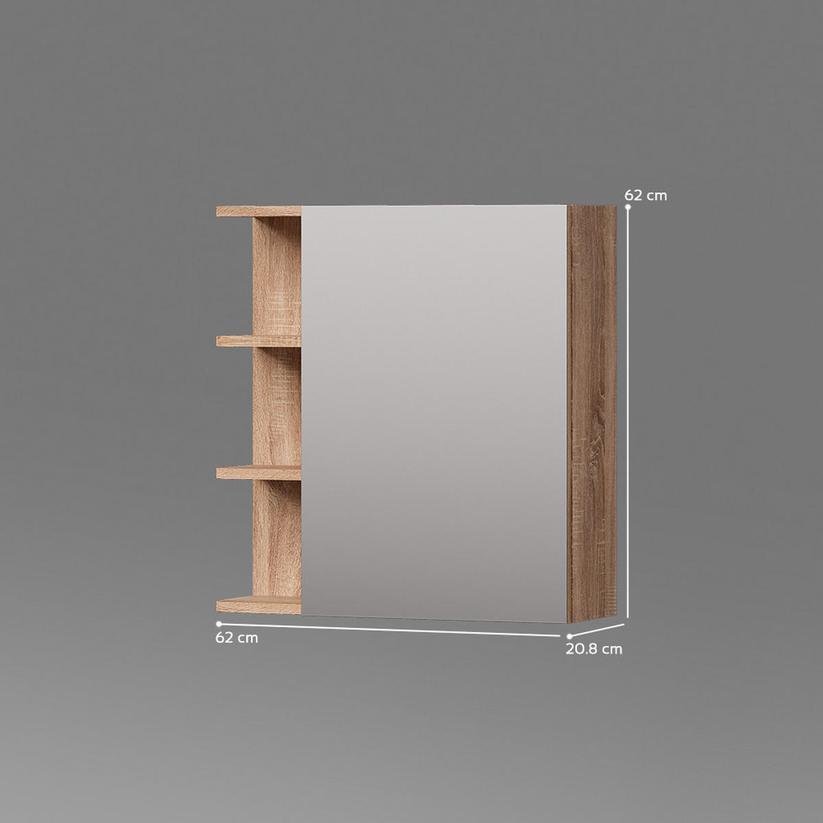 SPIEGELSCHRANK Fucino Sonoma 62 x 64 cm - Sonoma Eiche, Holzwerkstoff (62/64/20.8cm) - Livinity®