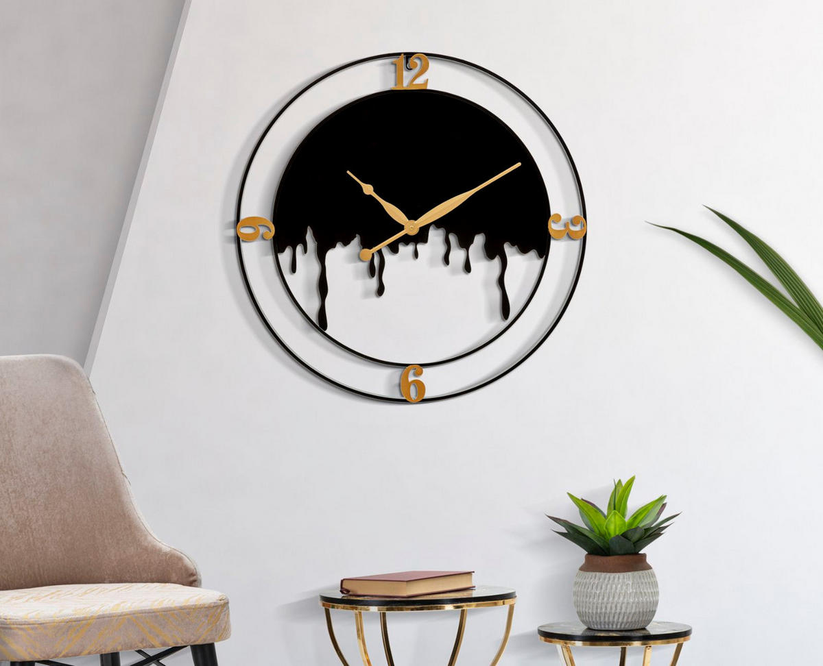 WANDUHR Splash, schwarz und goldfarben, Eisen, 66 x 4 x 66 cm - Goldfarben/Schwarz, Metall (66/66/4cm) - Mauro Ferretti