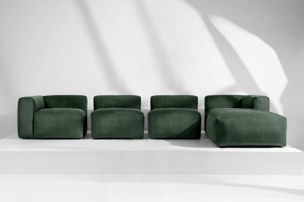 ECKMODULSOFA-RECHTS BUFFO 6-Sitzer mit extrem weicher Sitzfläche, Kordstoff, dunkelgrün - Dunkelgrün, Textil (377/180cm) - KONSIMO®