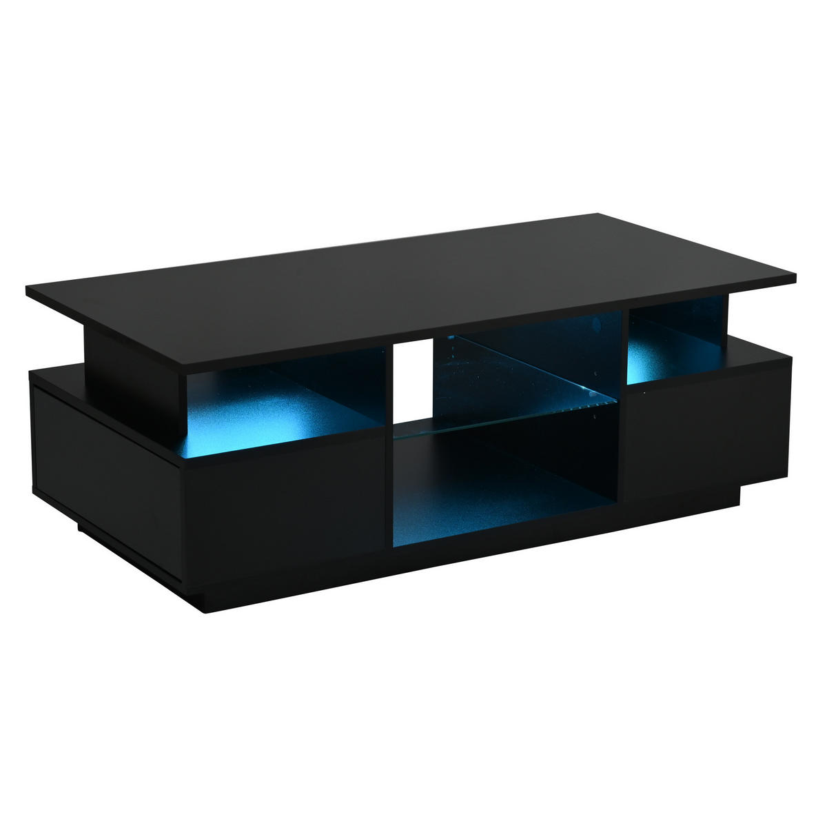 COUCHTISCH 100/50/36 cm Schwarz aus Spanplatte mit LED-Beleuchtung und 2 Schubladen - Schwarz, Holzwerkstoff (100/50/36cm) - OKWISH