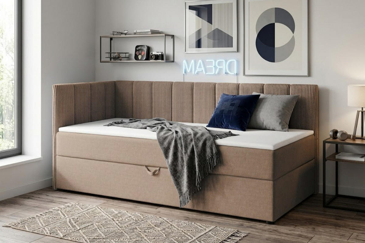BOXBETT VIGO 100/200 cm in Cord/Velours Beige H3 links - Beige, Holz/Holzwerkstoff (100/200cm) - Deine Möbel 24