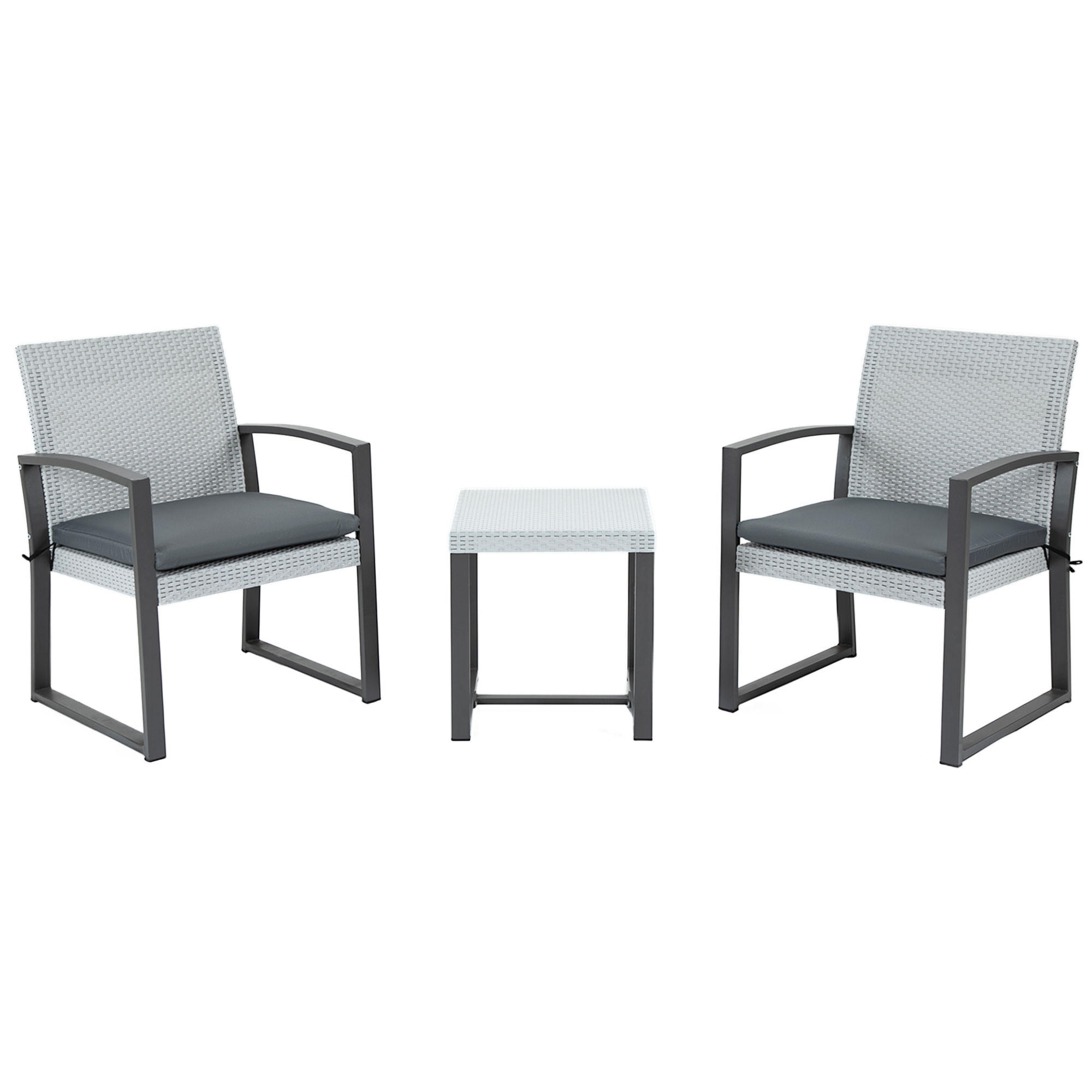 POLYRATTAN Bistroset, 3-tlg., Stahl - Grau, Metall - Outsunny