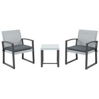 POLYRATTAN Bistroset, 3-tlg., Stahl - Grau, Metall - Outsunny