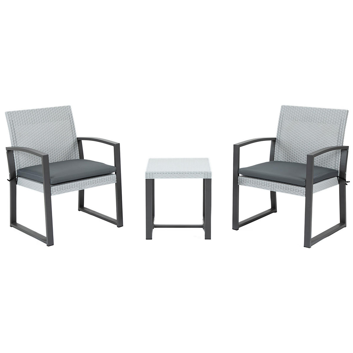 POLYRATTAN Bistroset, 3-tlg., Stahl - Grau, Metall - Outsunny