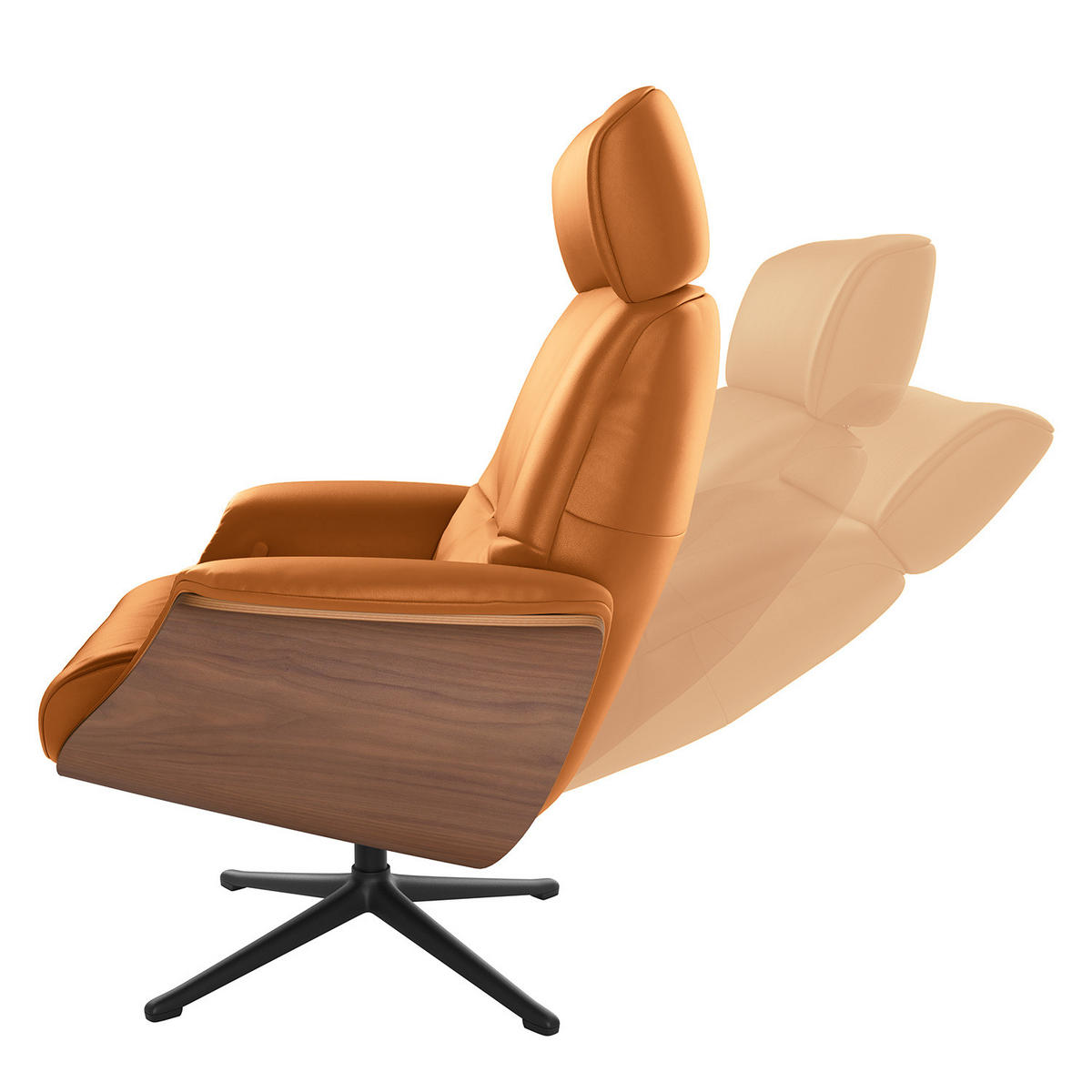 SESSEL - manuell verstellbar - Cognac/Schwarz, Leder/Metall (83/110/88cm) - home24