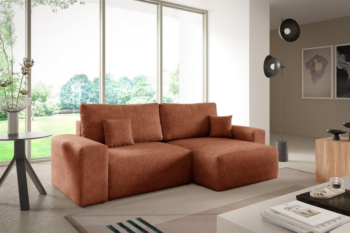 ECKSOFA Arona Xs Mit Schlaffunktion - Braun, Holzwerkstoff/Textil (255/148cm) - Fun Möbel