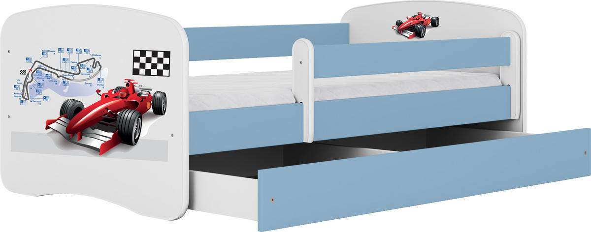 KINDERBETT Emily mit Schublade und Matratze, Blau 70x140 cm - Blau/Kirschrot, Holzwerkstoff (140/70cm) - WFL GROUP