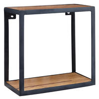 WANDREGAL Massivholz Metall Industrial Stil 35x18x35 cm Quadratisch - Schwarz, Holz (35/35/18cm) - KADIMA DESIGN