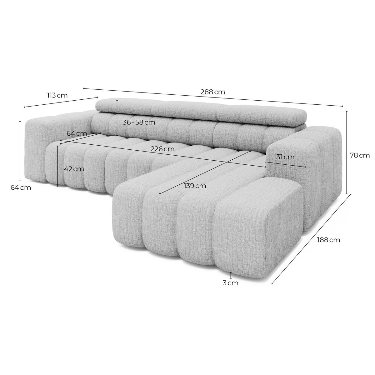 ECKSOFA Ottomane rechts Chenille 289x188x78 beige KONSTANTIN - Beige, Kunststoff (289/188cm) - Massivmoebel24