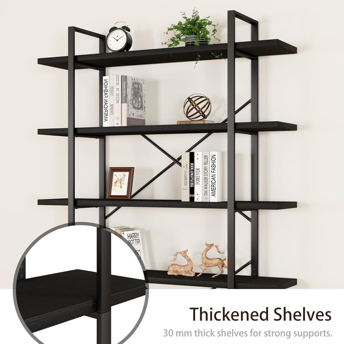 STANDREGAL Industrial Holzoptik Metall 6 Fächer 120 x 32 x 215,5 cm - Schwarz, Holzwerkstoff/Metall (122/215.5/32cm) - Quality Elegance