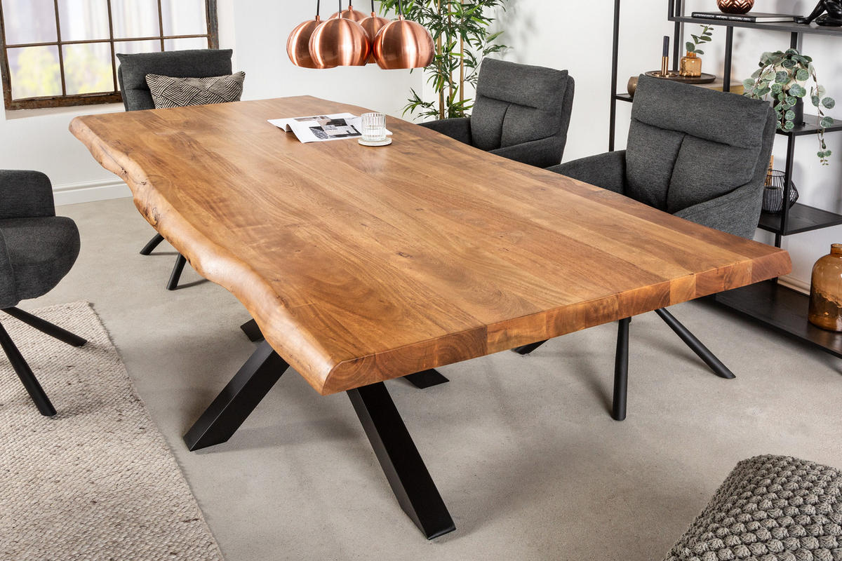 ESSTISCH MAMMUT NATURE Akazie 220cm - Schwarz/Braun, Holz/Metall (100/220/77cm) - riess-ambiente