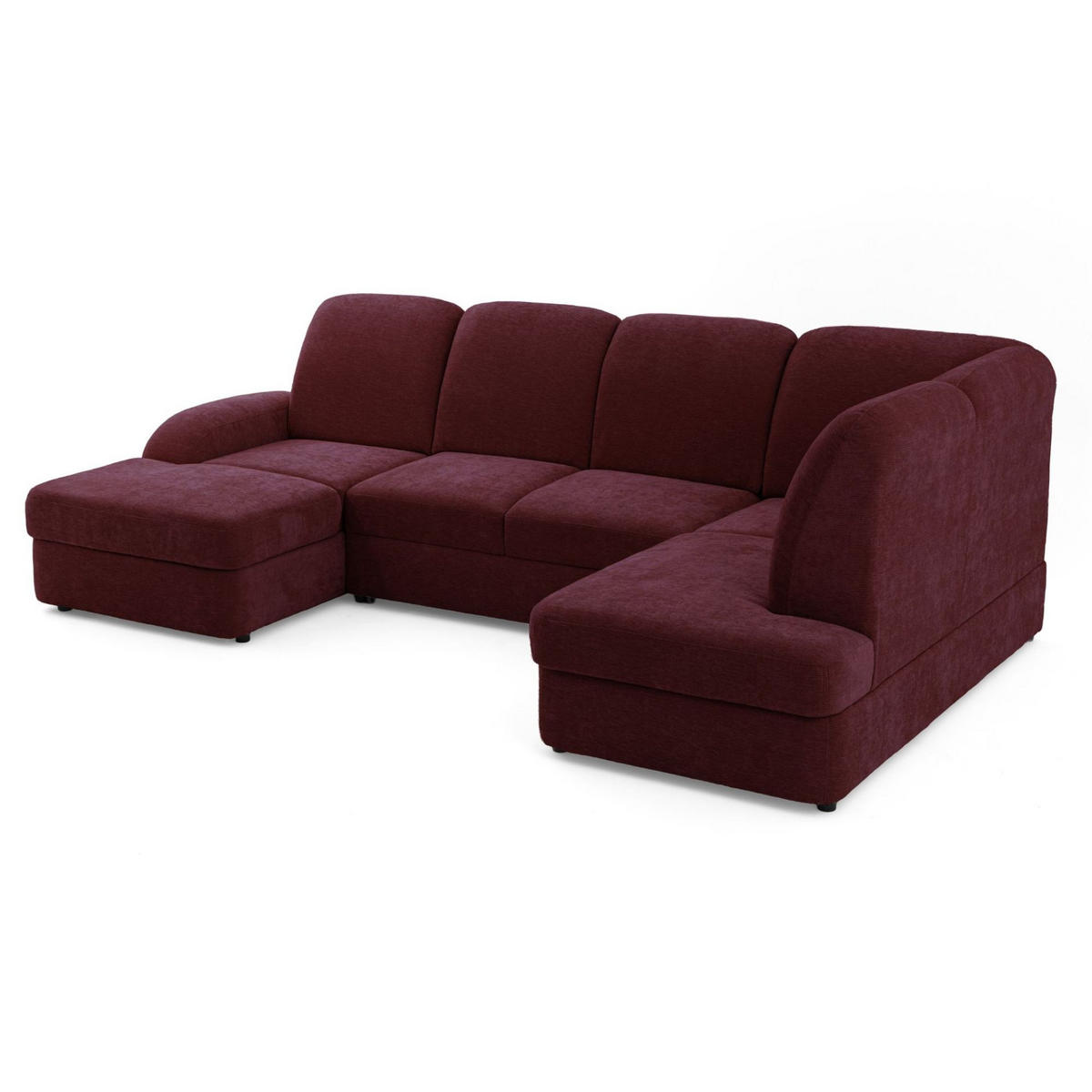 ECKSOFA VIBE U Rechts mit Schlaffunktion 129x263 Chenille Bordeaux - Bordeaux/Schwarz, Holz/Kunststoff (186/102/280cm) - Muffo