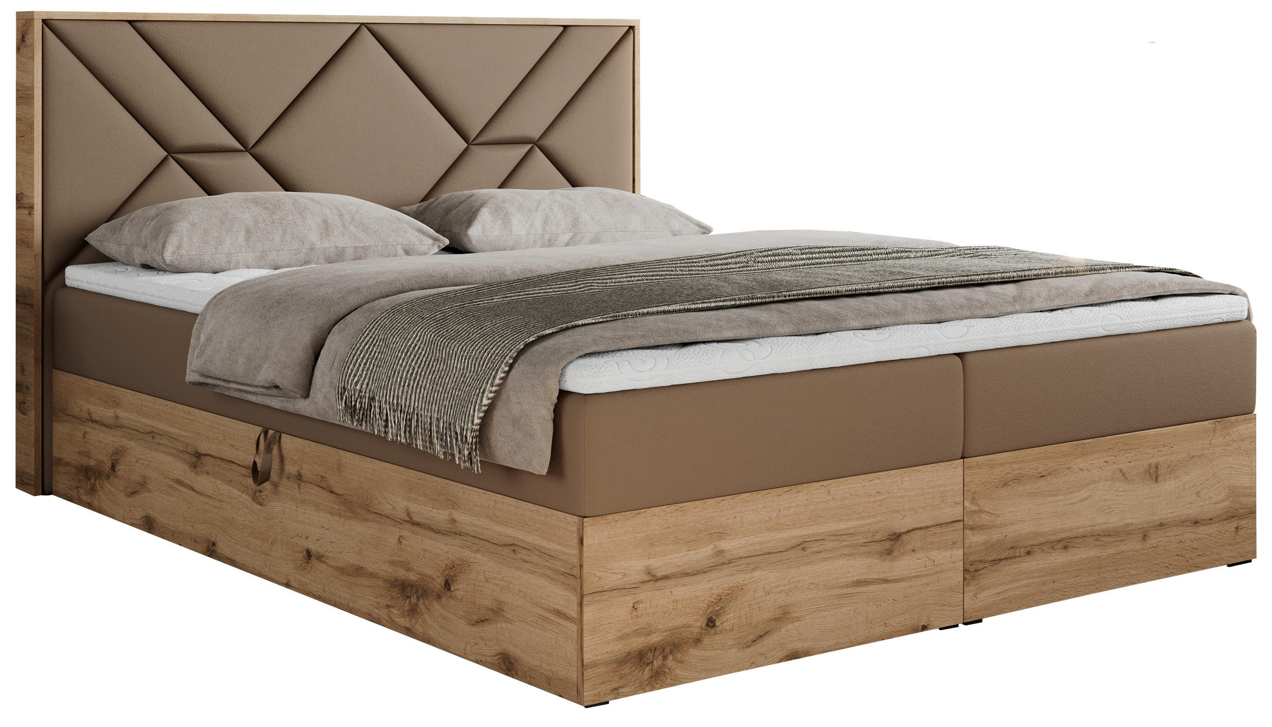 BOXBETT GUNAR - 140/200 Braun Kunstleder - H3 - Braun, Holz/Textil (140/200cm) - MKS