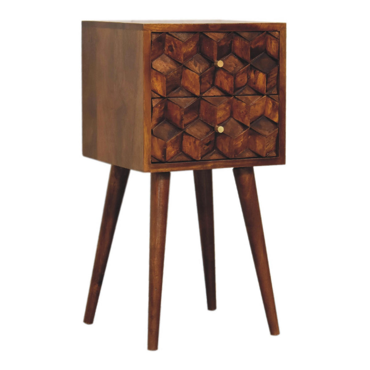 NACHTTISCH aus Massivholz mit 2 Schubladen - Dunkelbraun/Messingfarben, Holz/Metall (31/62/30cm) - Artisan Furniture