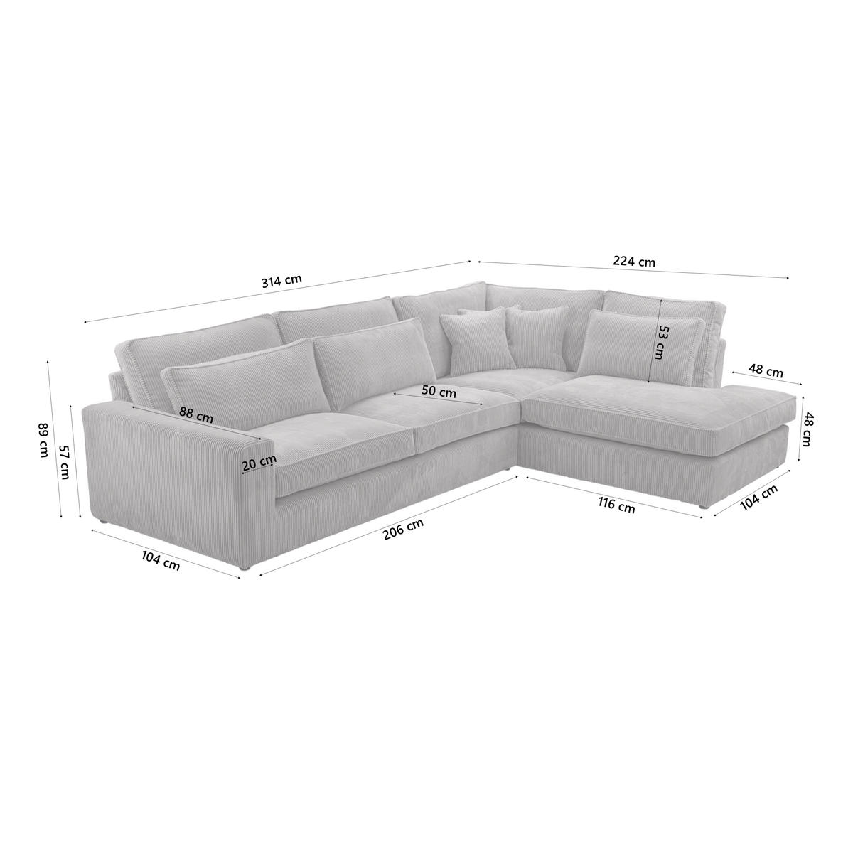 ECKSOFA CAMBO Ohne Schlaffunktion, Hellgrau - Hellgrau, Textil (314/224cm) - Fedve
