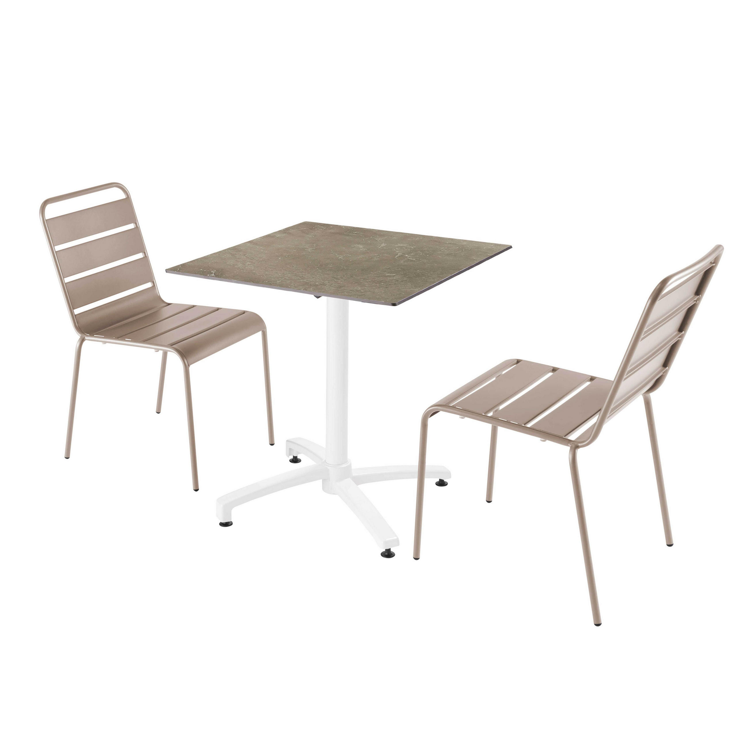 GARTENSET 3-tlg., Marmorbeigefarbe/taupe - Taupe/Beige, Metall - Oviala