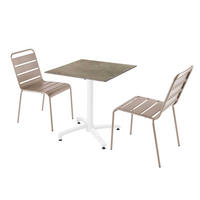 GARTENSET 3-tlg., Marmorbeigefarbe/taupe - Taupe/Beige, Metall - Oviala