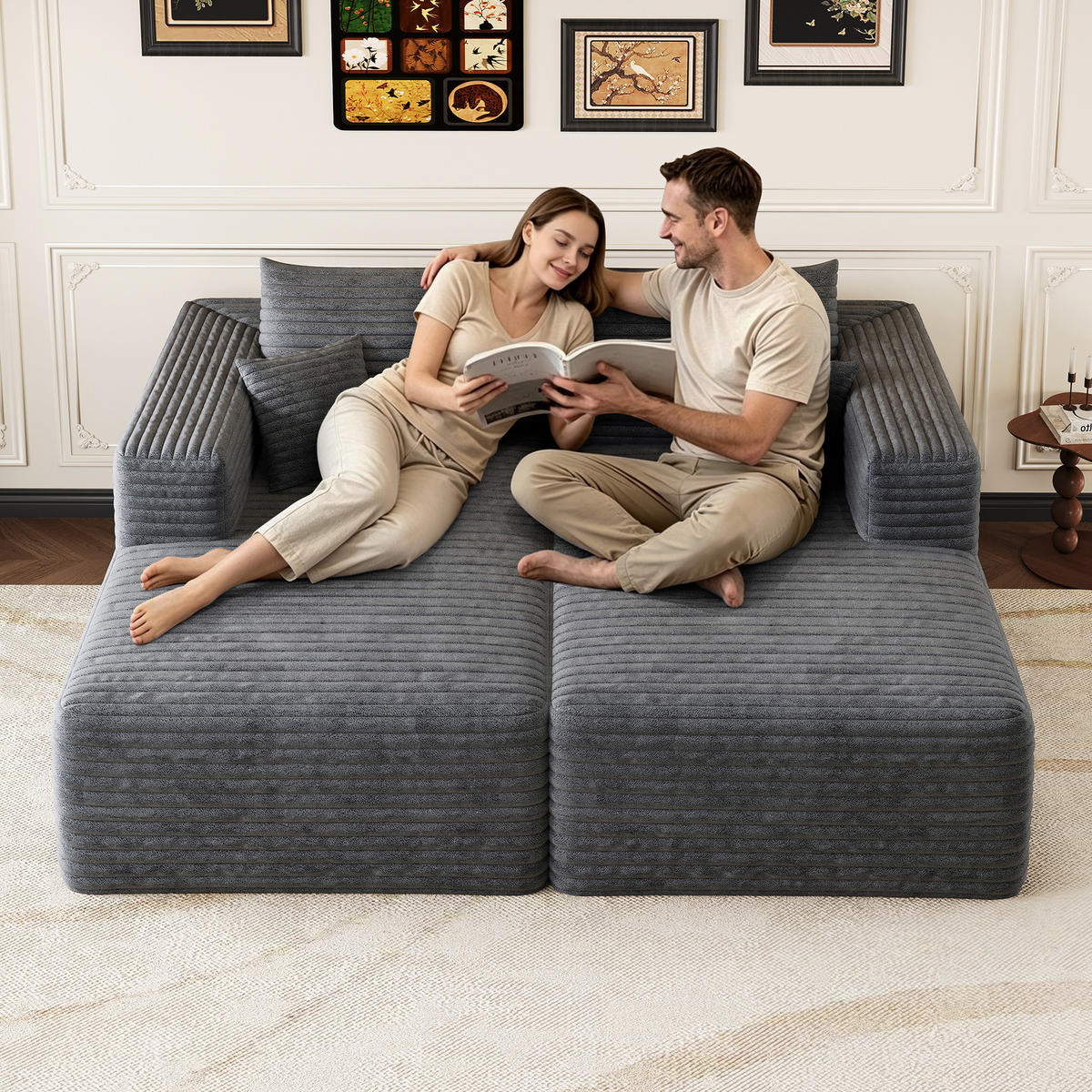 SCHLAFSOFA DE-34891 mit Chaiselongue Dunkelgrau - Dunkelgrau, Textil (151/180cm) - ComfortXL