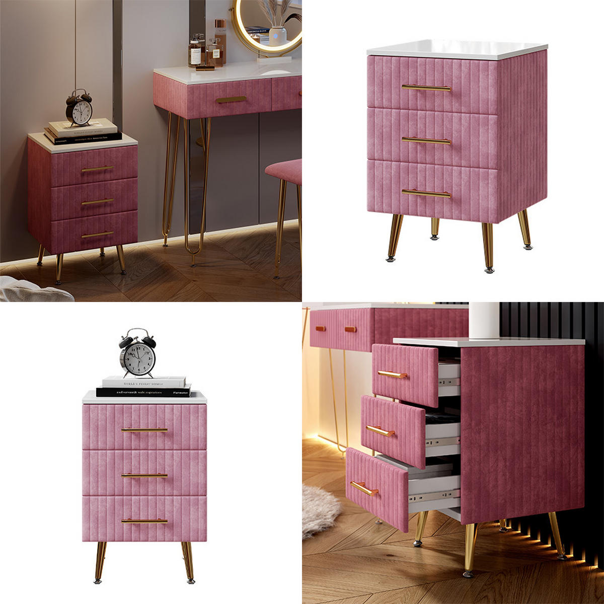 NACHTTISCH Velia Rosa 41 x 62 cm mit 3 Schubladen - Pink, Holzwerkstoff (41/62/40.5cm) - Vicco