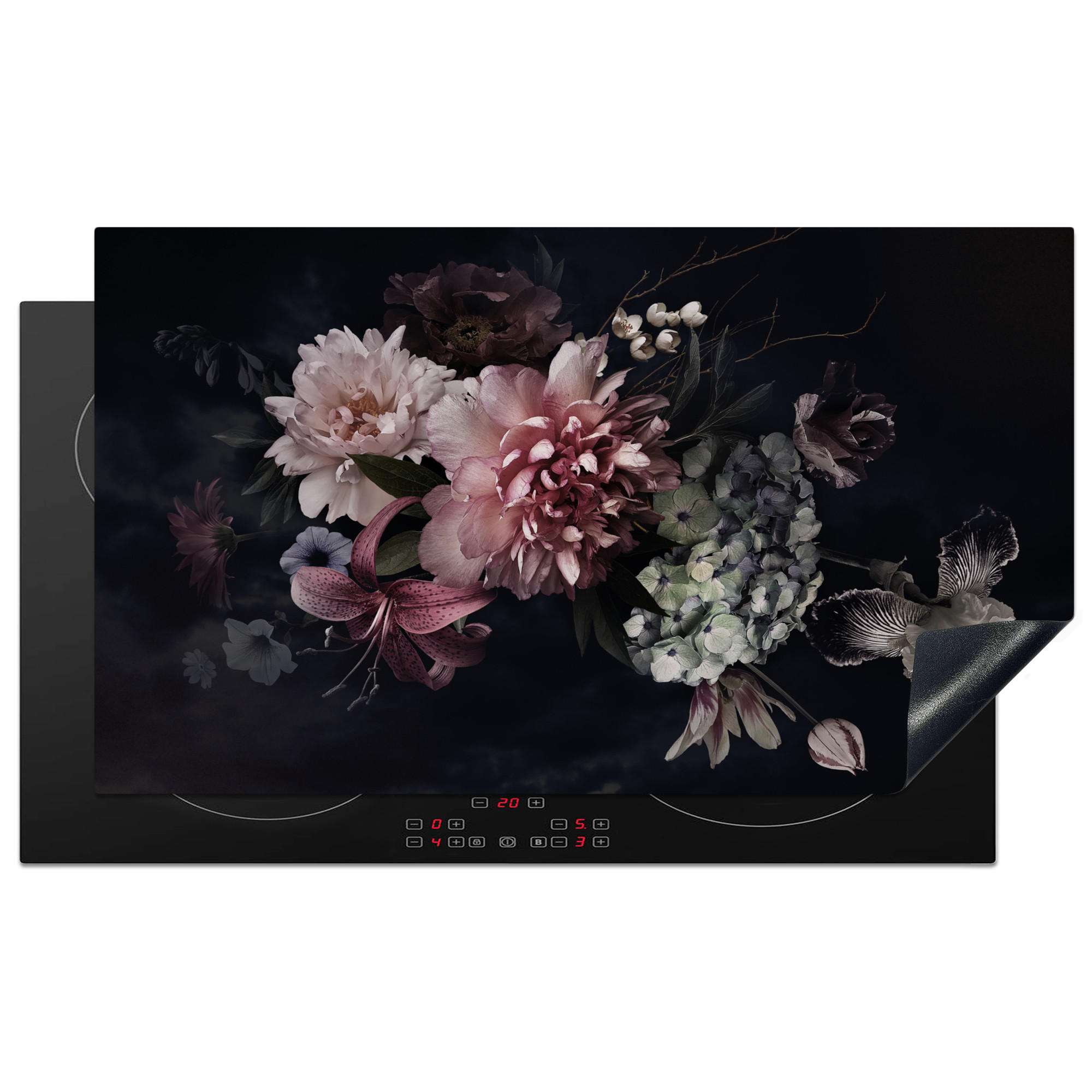 HERDABDECKPLATTE Blumen - Vintage - Pastell - Rosa - Weiß 91x52 cm - Altrosa, Kunststoff (91.2/0.2/52cm) - MuchoWow
