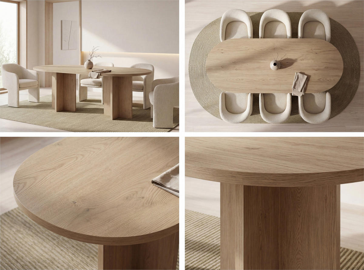 ESSTISCH Aster oval, Eiche Hellbraun 204/90/75 cm - Schwarz/Braun, Holzwerkstoff (90/204/75cm) - WFL GROUP
