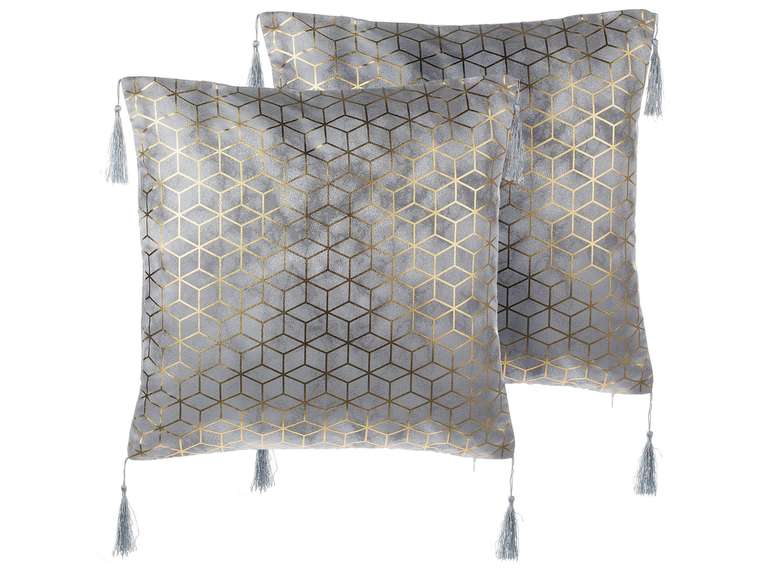 DEKOKISSEN 2er-Set Silber 45/45 cm Camellia - Silberfarben, Textil (45/45cm) - Beliani