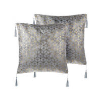 DEKOKISSEN 2er-Set Silber 45/45 cm Camellia - Silberfarben, Textil (45/45cm) - Beliani