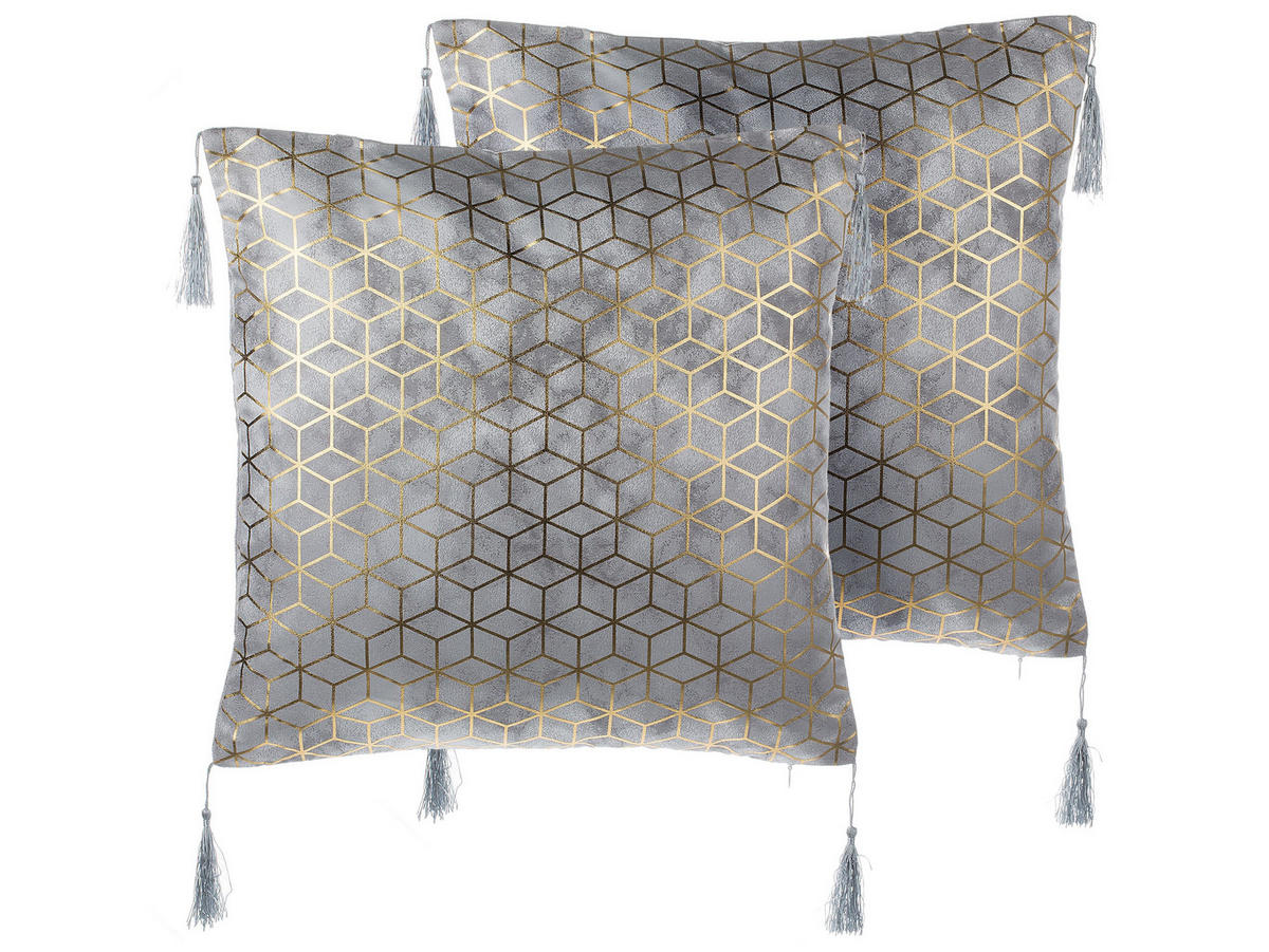 DEKOKISSEN 2er-Set Silber 45/45 cm Camellia - Silberfarben, Textil (45/45cm) - Beliani