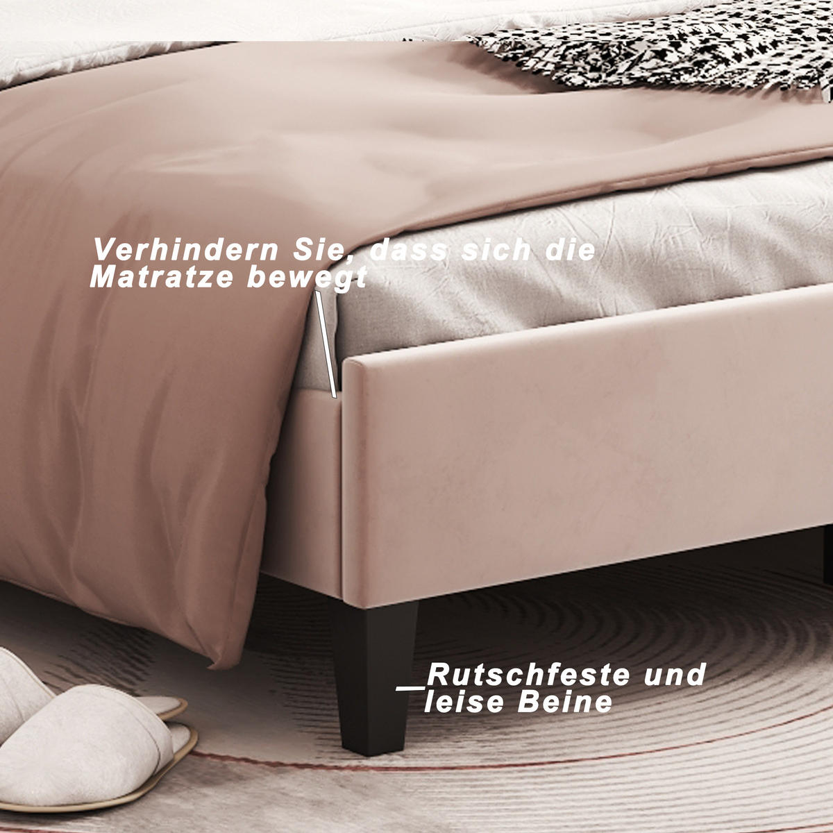 POLSTERBETT 140/200 cm in Beige Samt mit Blumen-Kopfteil - Beige, Holzwerkstoff/Textil (140/200cm) - WISHDOR
