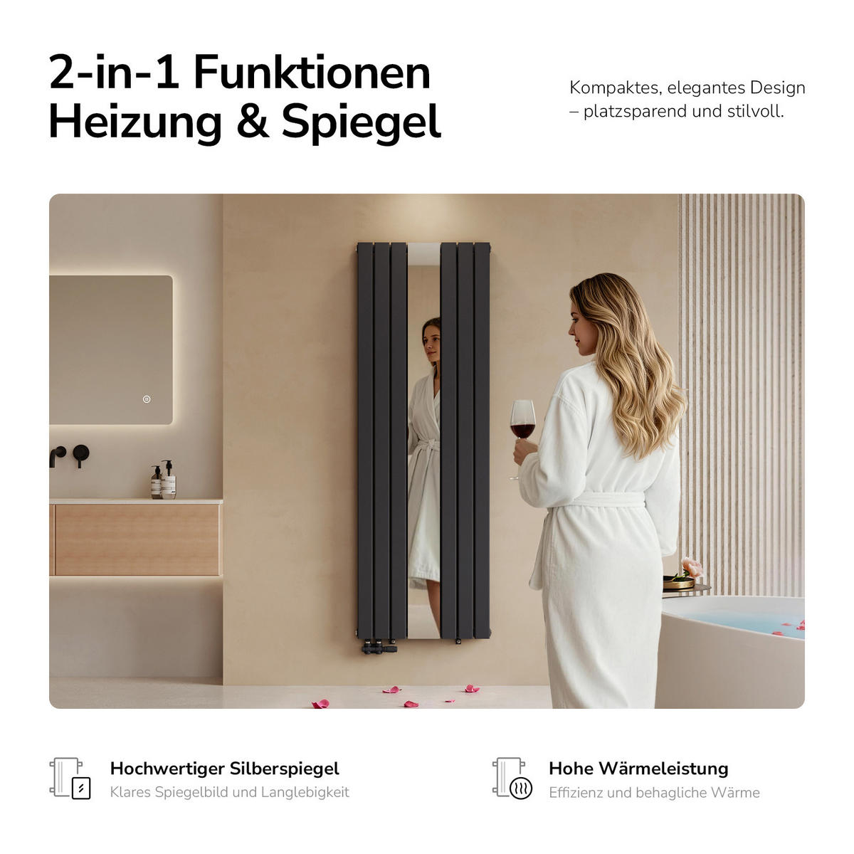 HEIZKÖRPER Flachheizkörper mit Spiegel Anthrazit 180/60,8 cm - Anthrazit, Metall (61/180/5cm) - EMKE
